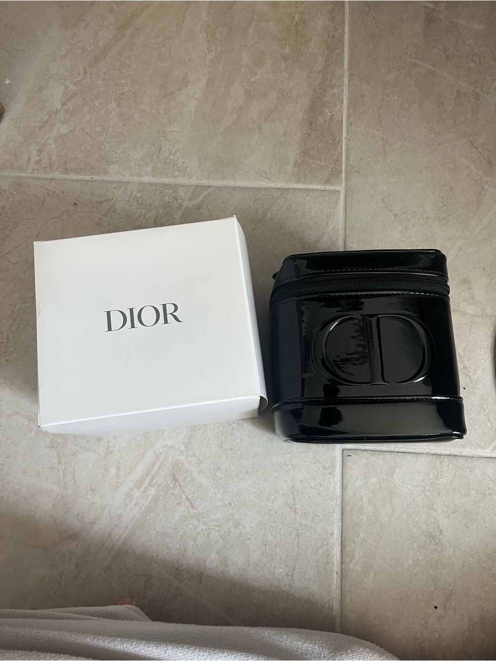 Dior Black Patent Leather Cosmetic Pouch with Embossed CD Logo